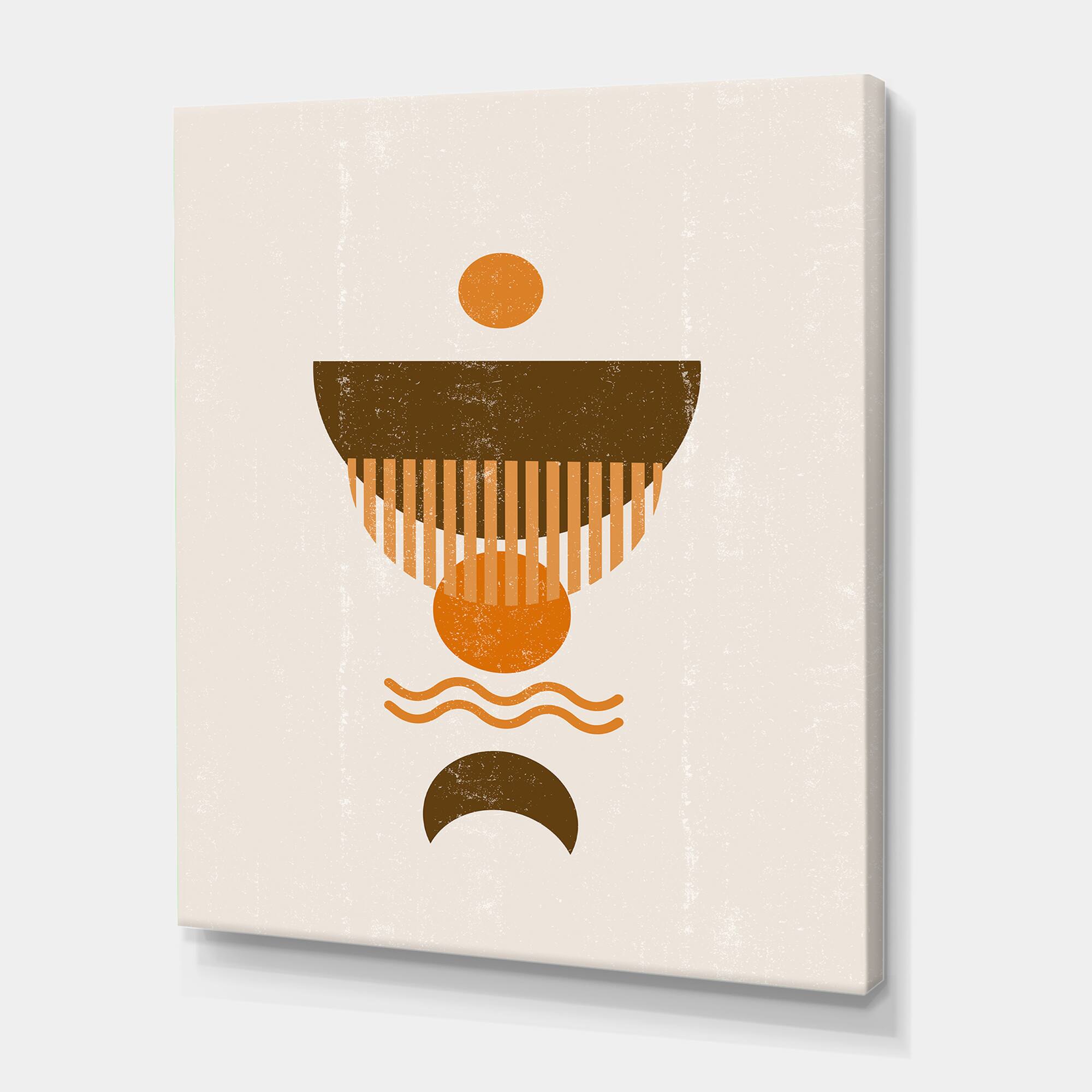 Designart - Abstract Minimal Orange Sun and Brown Moon